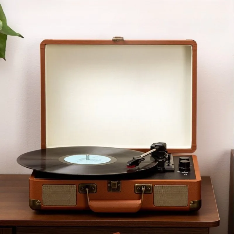 Vintage Suitcase Record Player, Portable Bluetooth Turntable with Leather Case, Retro Phonograph as Gift