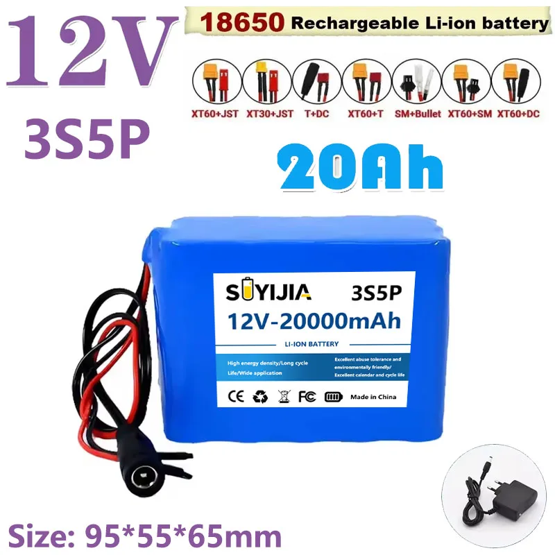 Built-in Large Capacity Lithium Battery, Suitable for Small Power Electronic Equipment, 3S5P, BMS 20Ah, 12V, 20000mAh, 18650 New