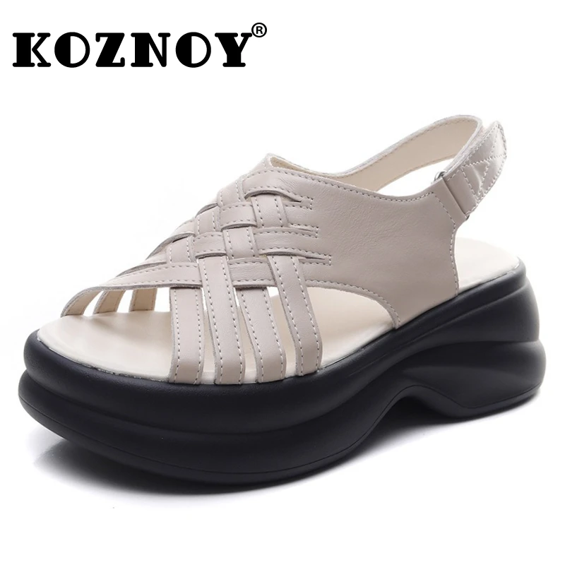 

Koznoy/женские летние тапочки на танкетке из натуральной кожи с крючками из коровьей кожи 6 см, сандалии на платформе, модные туфли-лодочки Мэри Джейн