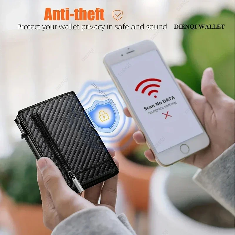 محفظة Rfid حامل بطاقة الائتمان الفاخرة حامل معرف الأعمال بطاقة رفيعة منبثقة معدنية الحد الأدنى محفظة أكياس المال الذكية مع سحاب