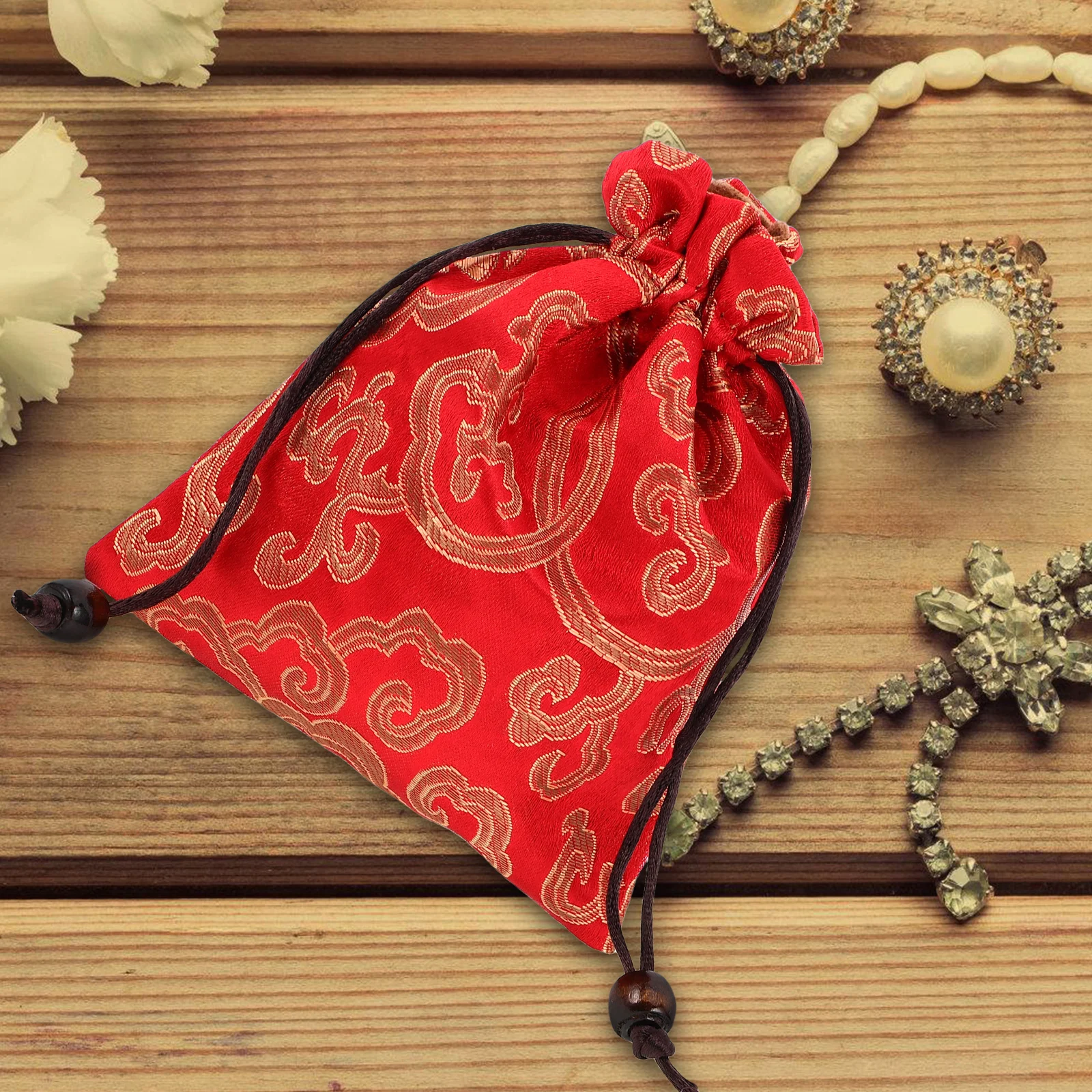 

Silk Jewelry Bag Singing Bowl Storage Classic Chinese Pouch Embroidered Brocade