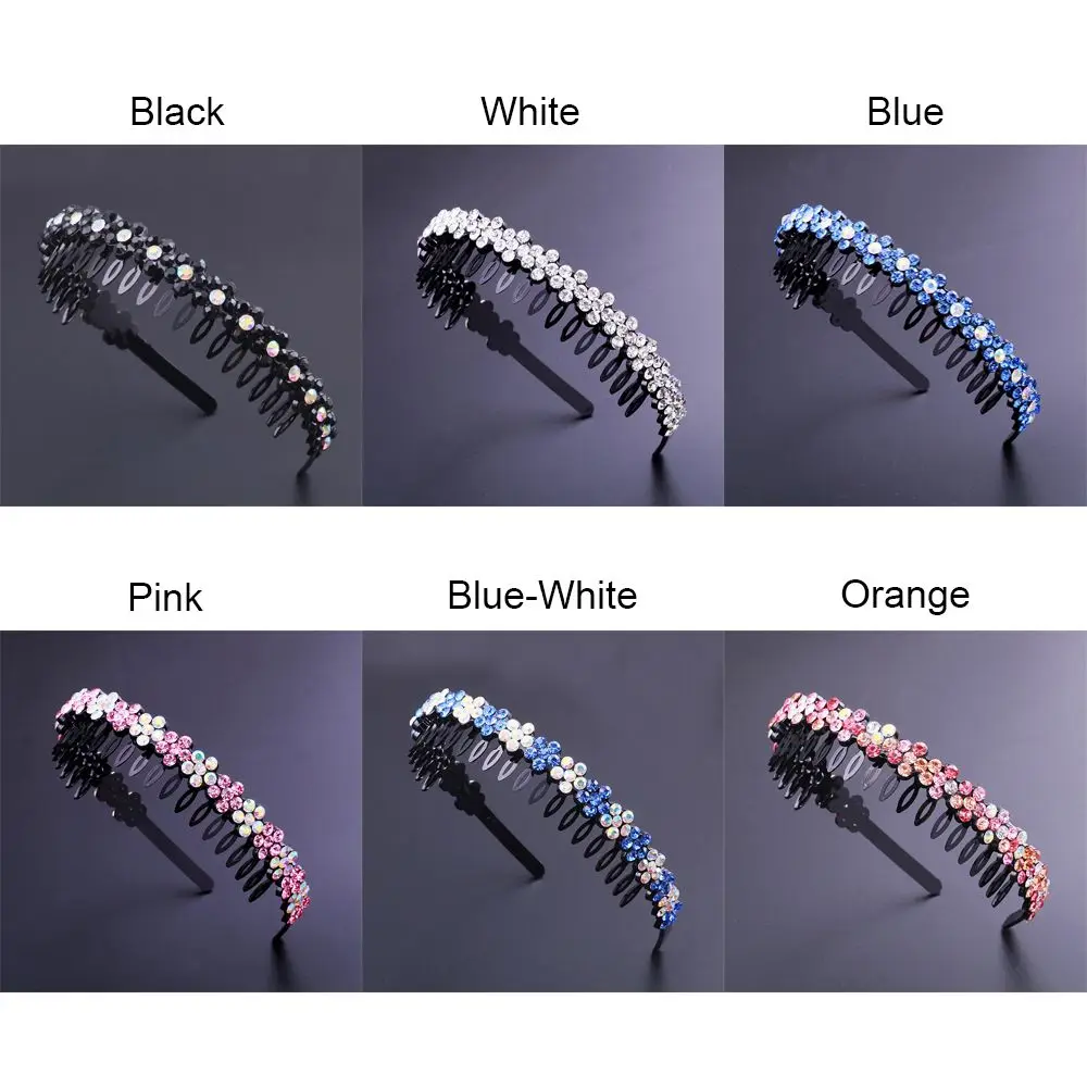 Non-Slip Hair Accessories Headwear Headdress Rhinestone Hairband Hair Band Hoop Crystal Flower Tooth Comb Headband