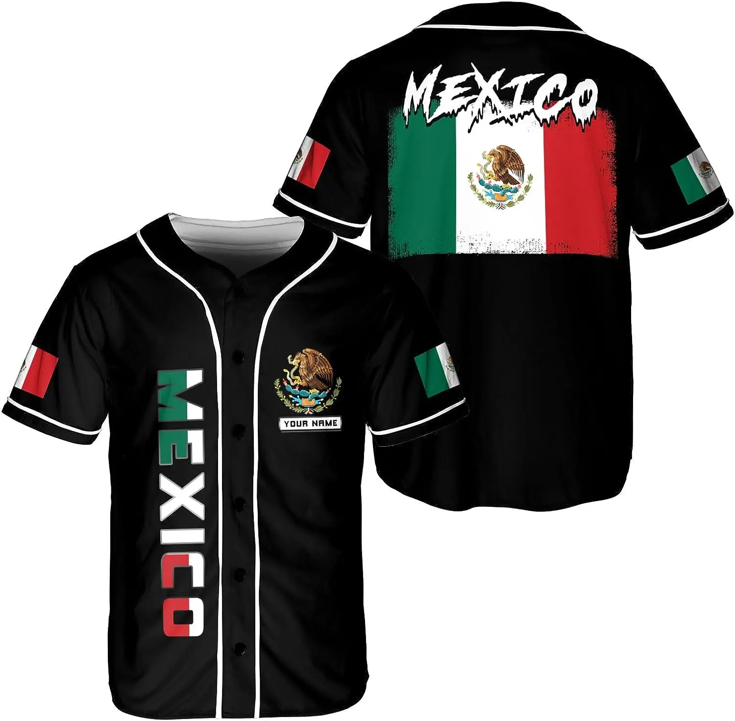 Custom Name Mexico Flag Badge Baseball Jersey Men\'s Women\'s Short Sleeve Jersey Men\'s Streetwear Short Sleeve Sports T-shirt