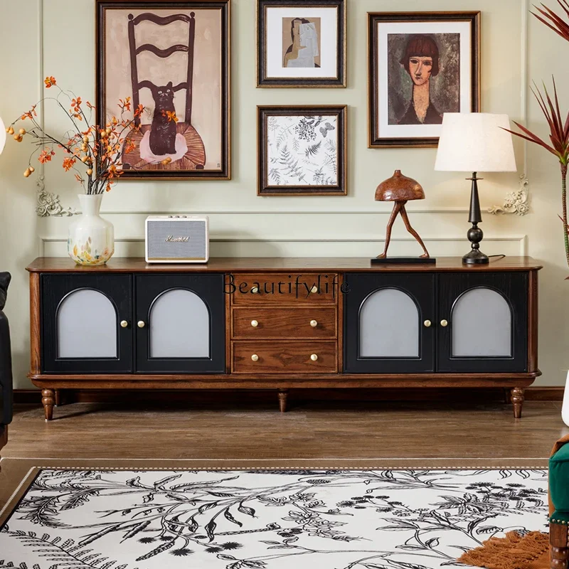 

46French retro pure solid wood high-end black medium and ancient style storage and storage integrated