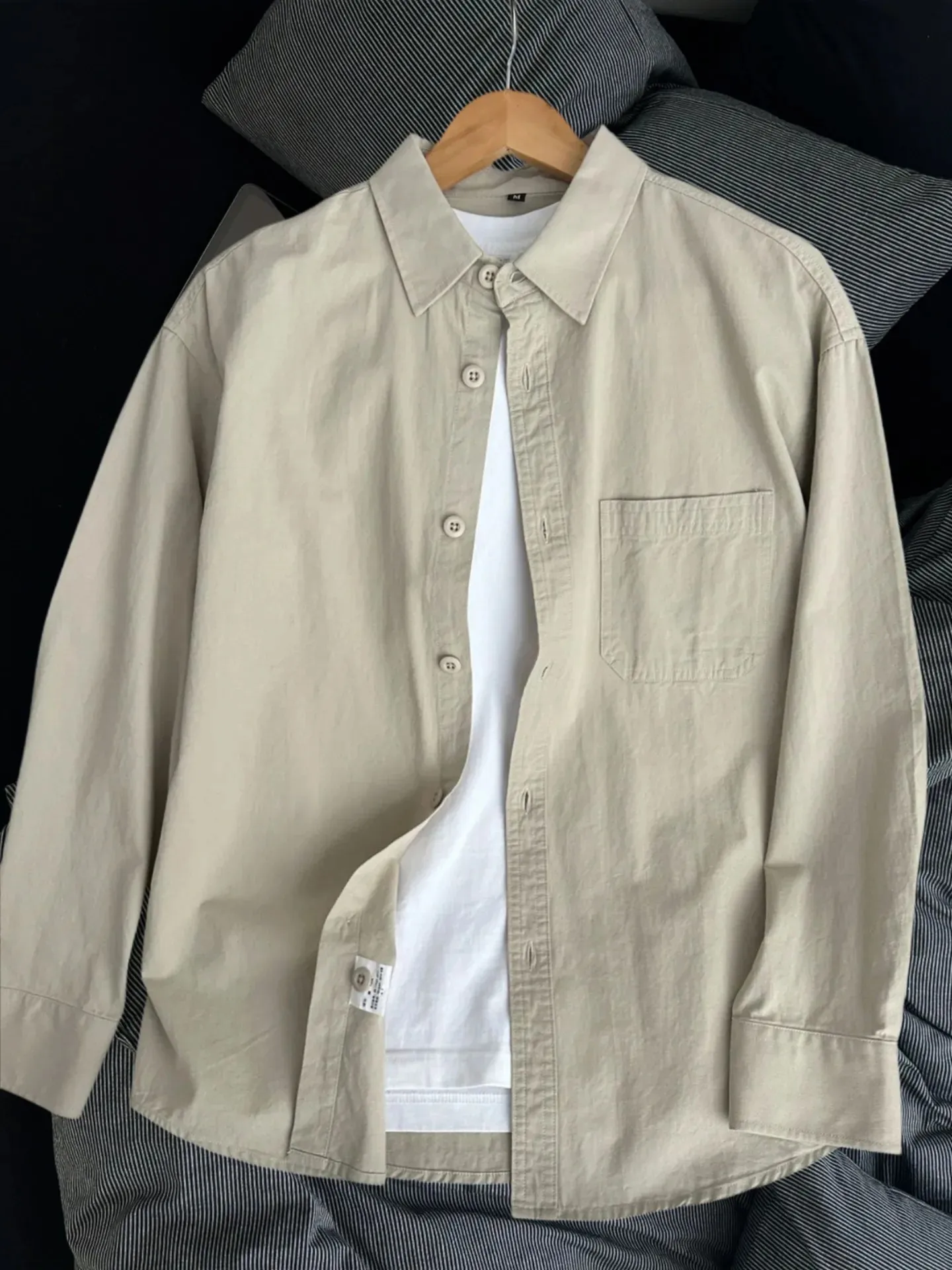 Kaki Long Sleeve Shirt Men's Style Spring Japanese Retro High-End Casual Layered Wear Workwear Long Sleeve Shirt Jacket