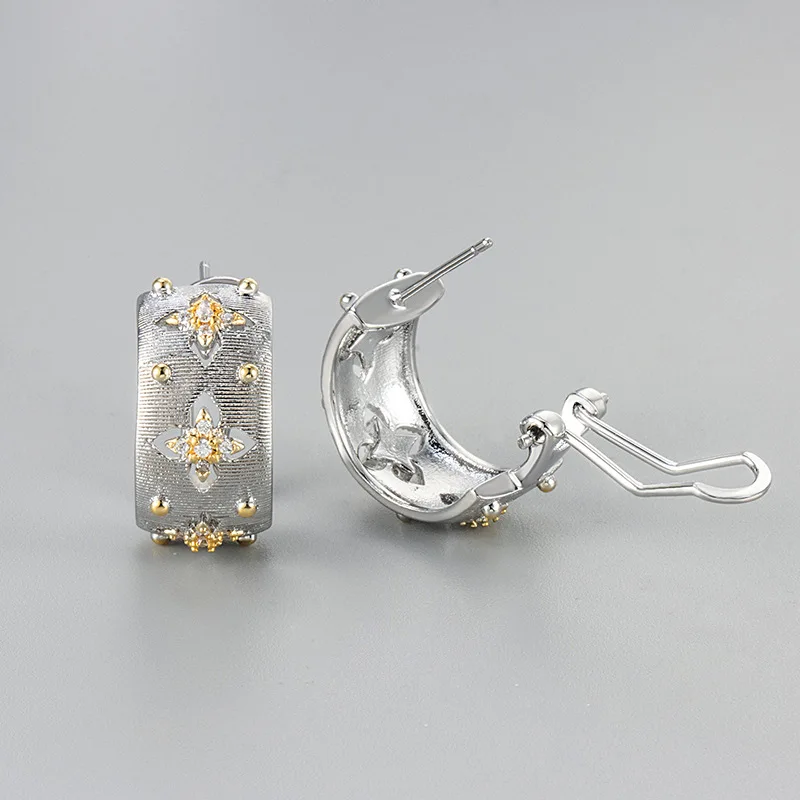 OKLA French Vintage Cut-out Zircon Embellished Earrings Women's Elegant Charming Jewelry Dating Bride Wedding Accessory Gift