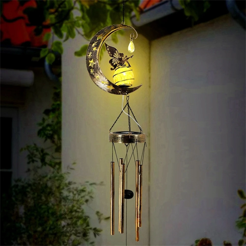 Solar Moon Fairy Wind Chimes with Angel Decor Wind Chimes Outside Garden, Gifts for Mom Memorial Chimes Birthday Gardening Gifts