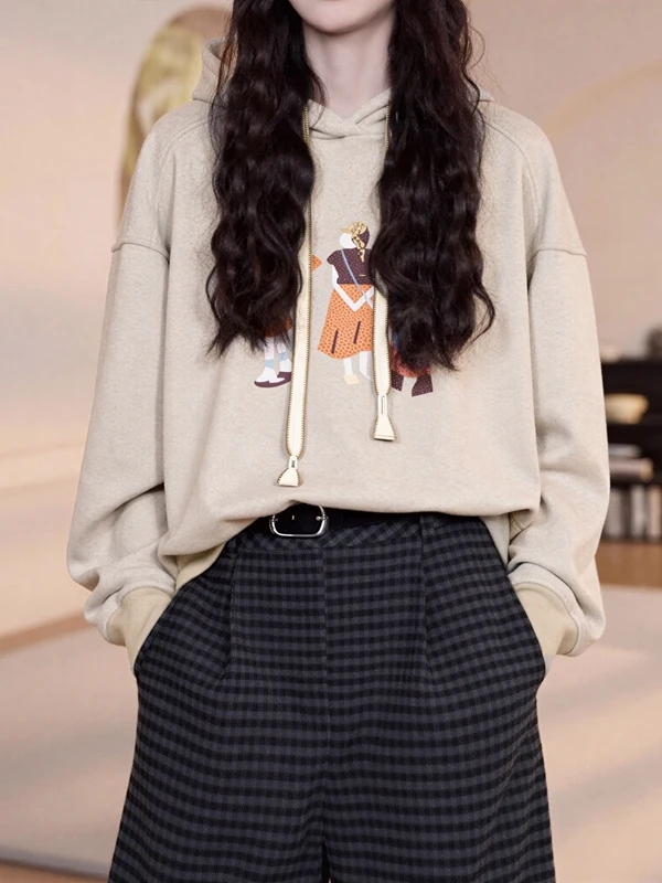 

plus Size Women's Hoodie Korean Sle Fce Lined Thiened Long Sve Loose Slimming Top for Autumn Winter Casual Wear