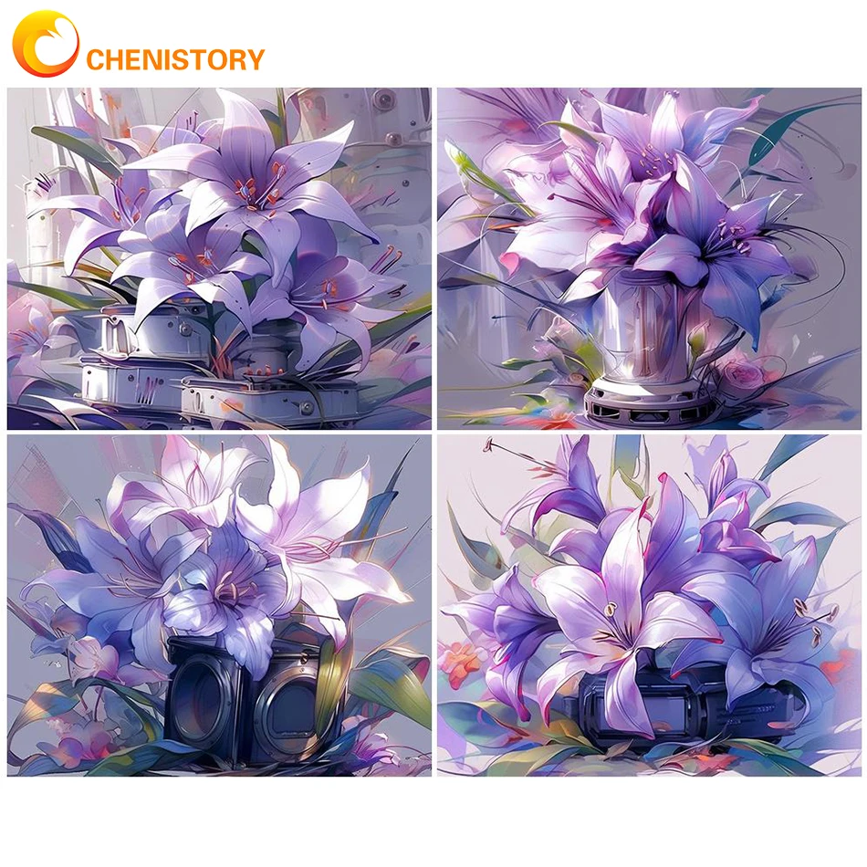 

CHENISTORY Painting By Number On Canvas Acrylic Paint For Drawing DIY Craft Kits Coloring By Number Purple Flower Picture Walls