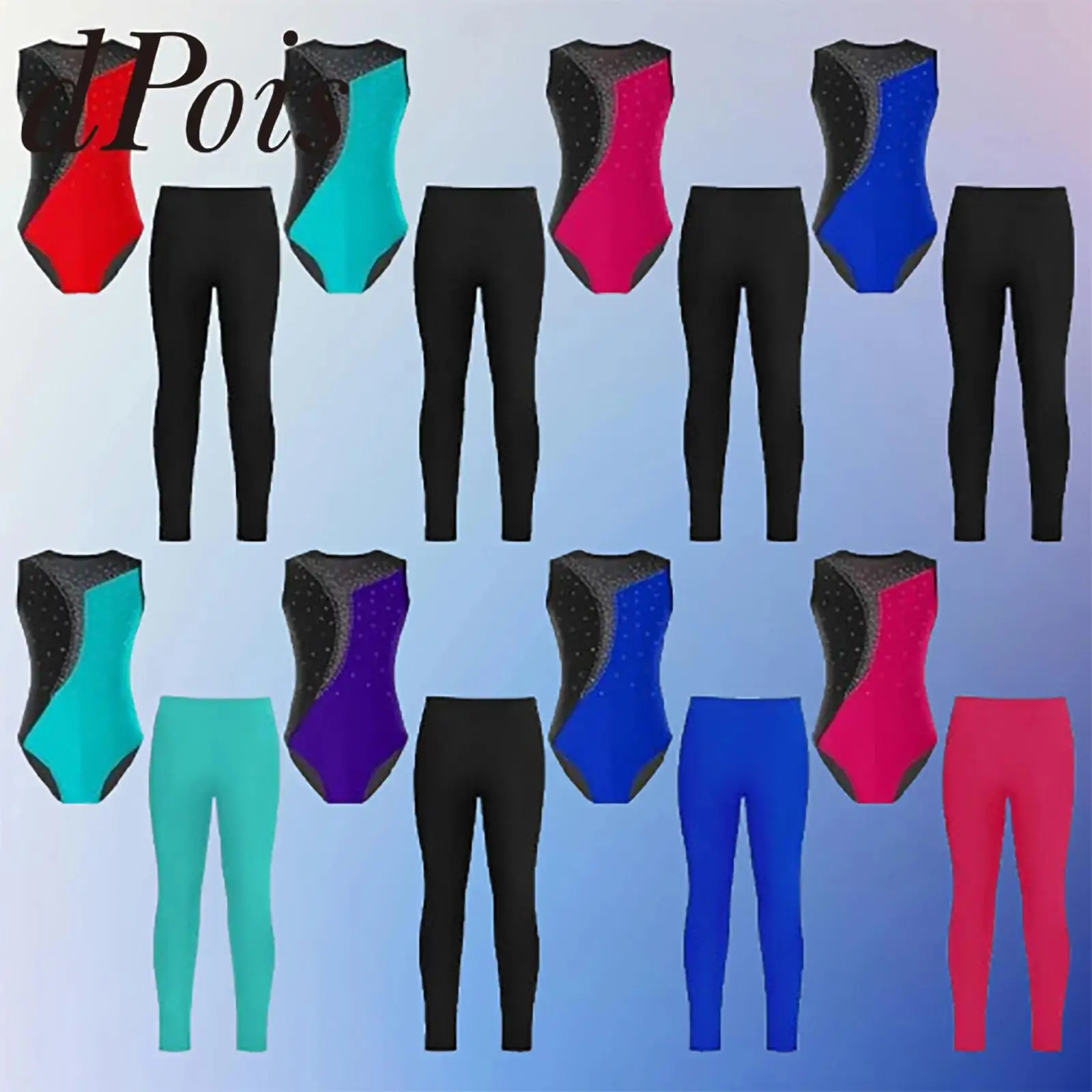 

Kids Skating for Bodysuit Girls Rhythmic Gymnastics Leotard with Leggings Ballet Dance Jumpsuit Children Dancewear Sets
