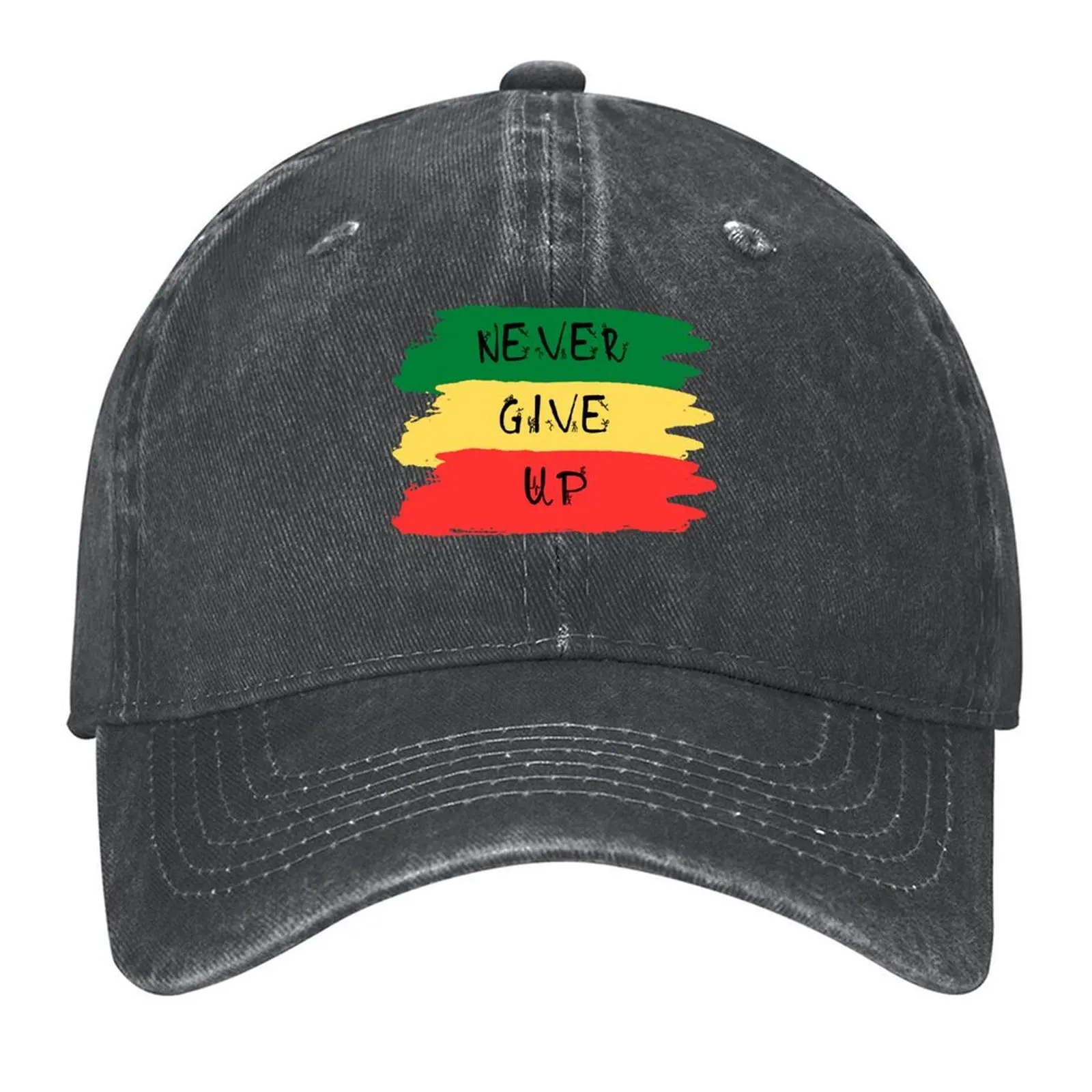 

NEVER GIVE UP - rasta colors Baseball Cap sun hat foam party Hat Golf Wear western Hat Women Caps Men's