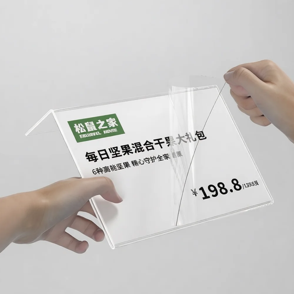 Acrylic Sign Display Holder Adhesive Price Tag Stand Modern Retail Shop Counter Shelf Commodity Label Organizer