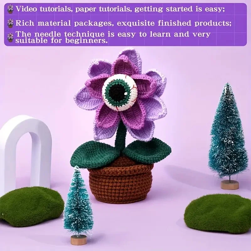 Ein DIY-Häkelset für Anfänger – ein komplettes Garnwebset, geeignet für die Heimdekoration, einschließlich Blumen- und Topfpflanzen-Design