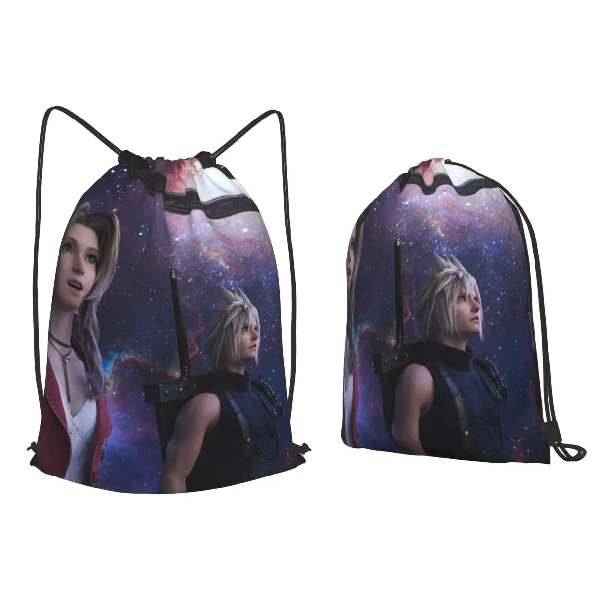 Final Fantasy 7 Rebirth Backpacks Portable Drawstring Bundle Pocket Sundries Bag Book Bags for Man Woman Students