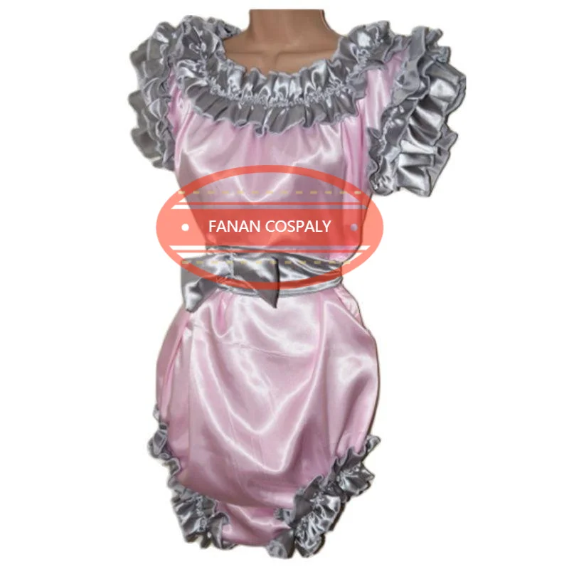 Erwachsene Riesen Baby sexy Mädchen gelb dünne Seide Sissy Bodysuit rosa getrimmt japanische Dienst mädchen Rollenspiel angepasst Multi Farbe