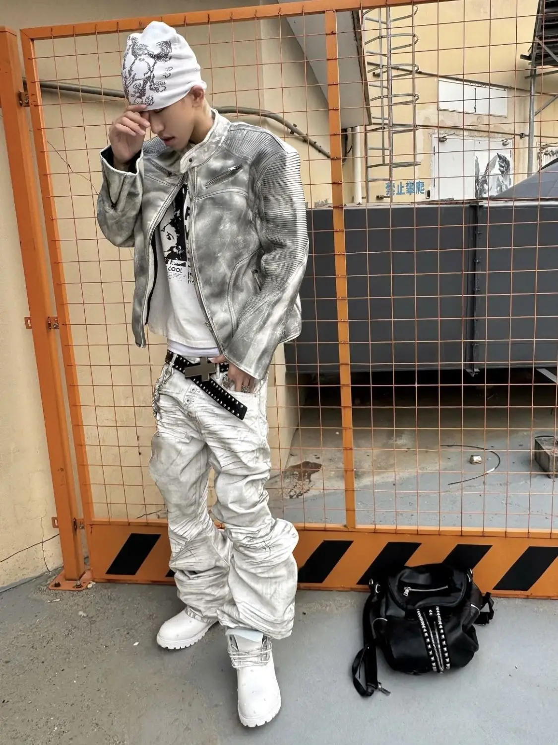 Men's Stacking Effect Casual Pants Dirty White Streetwear Wide-leg Trousers Boy Bottom High Waist Sweatpants Male Long Pants