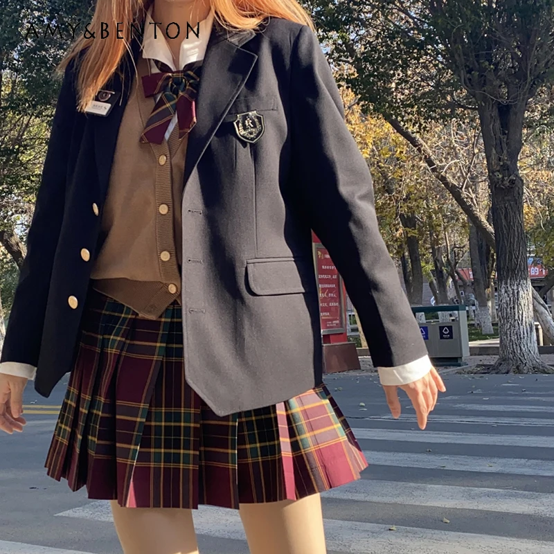 

2024 New Japanese Original College Style Tailored Collar JK Uniform Matching Four Seasons Wearable Black Light Suit Jacket Girls