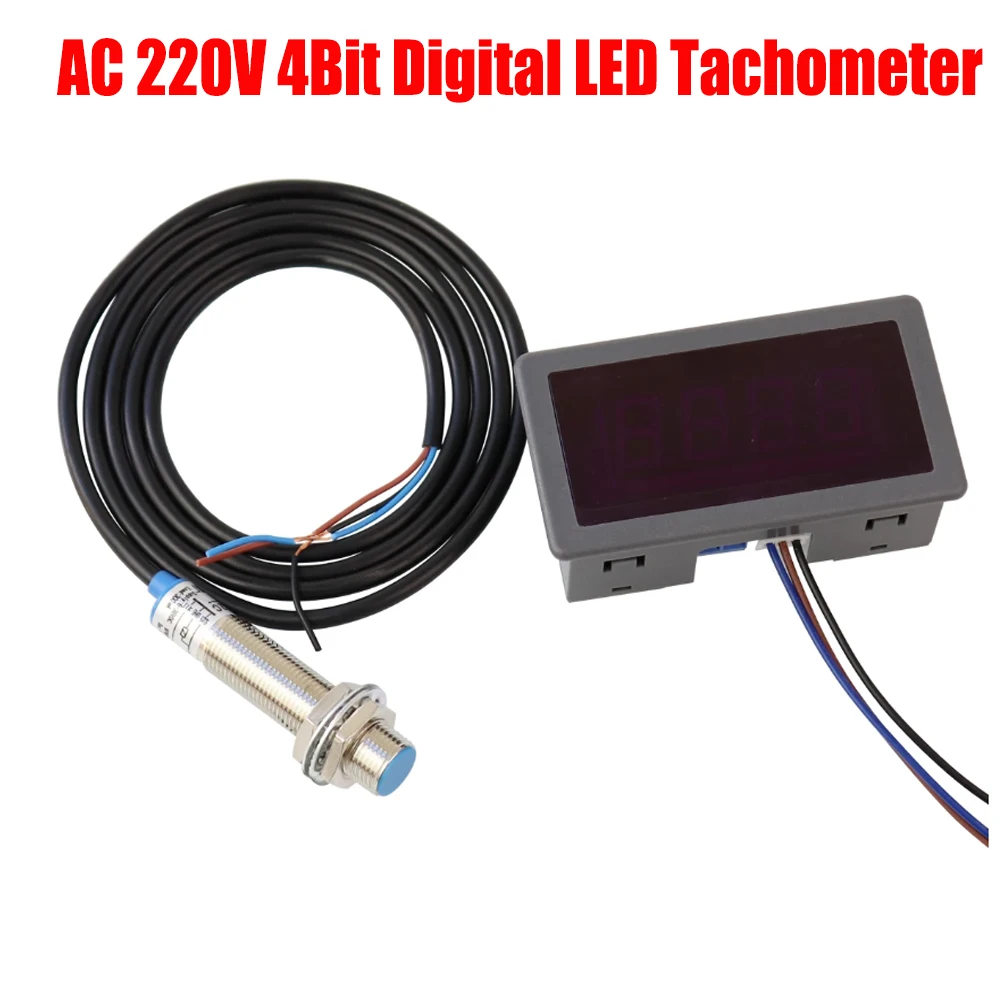 

Tachometer RPM Speed Meter AC 220V 4Bit Digital LED Tachometer RPM Speed Meter Hall Proximity Switch Sensor NPN Car Repair Tool