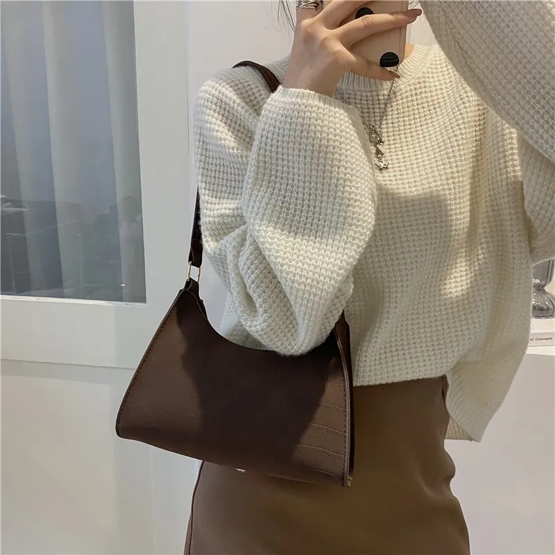 Autumn Casual Daily Women\'s Underarm Bags New Simple Solid Color Commuting Bags Vintage High Quality Shoulder Bags