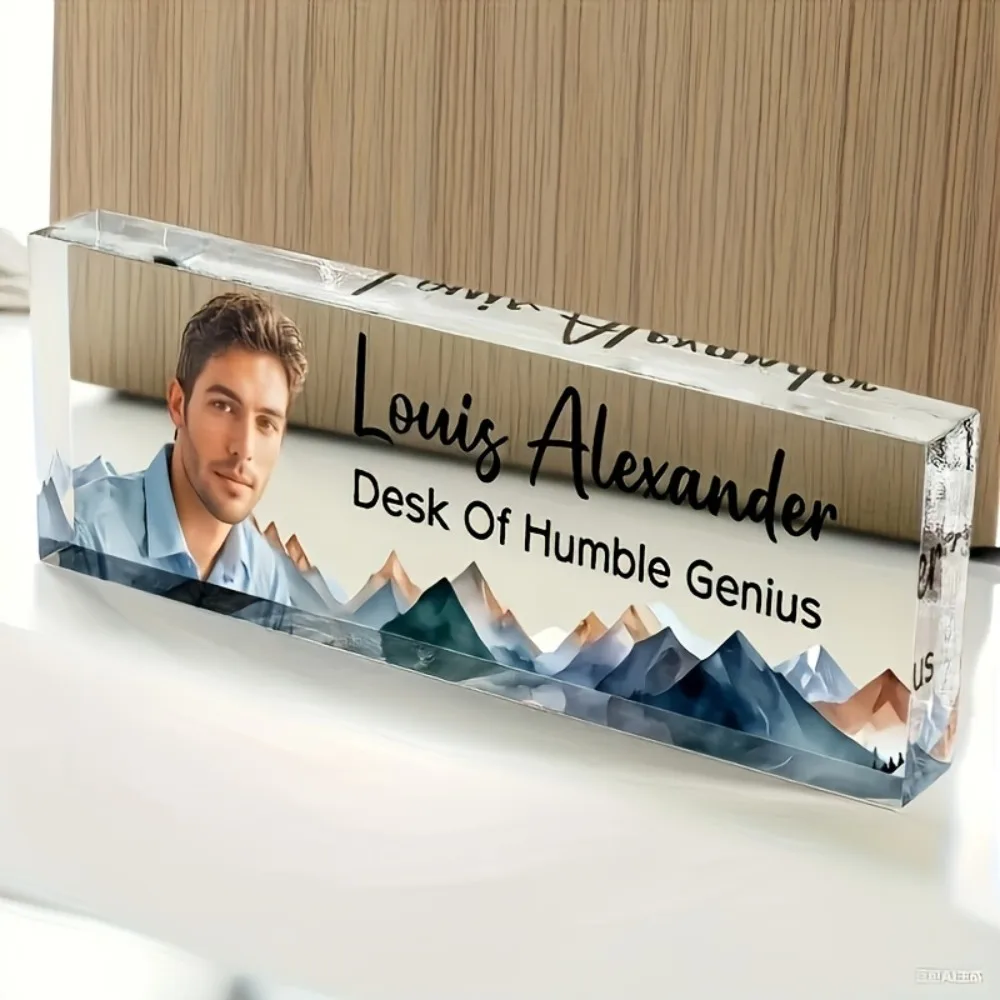 Custom Acrylic Photo Desk Plaque, Personalized Name & Job Title Sign, Business Office Desktop Gift & Decoration Plaque