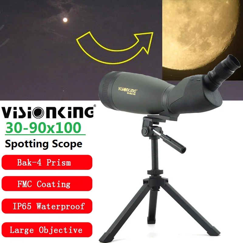 Visionking 30-90x100 Bak4 FMC Spotting Scope Waterproof Long Range Monocular Birdwatching Camping Equipment Telescope W/ Tripod