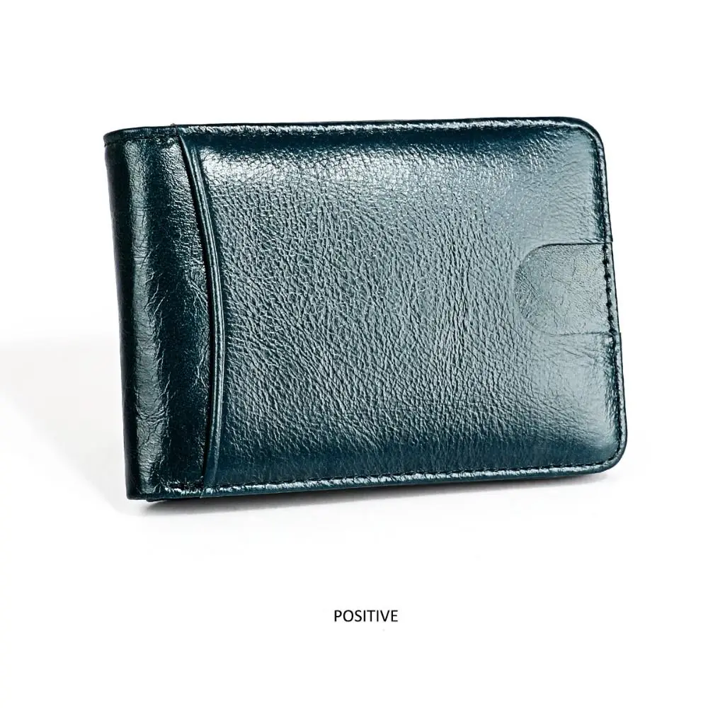 Minimalist Men's Leather Slim Wallet ID Window Cowhide Leather Money Clip for Men 6 Card Slots Low Profile
