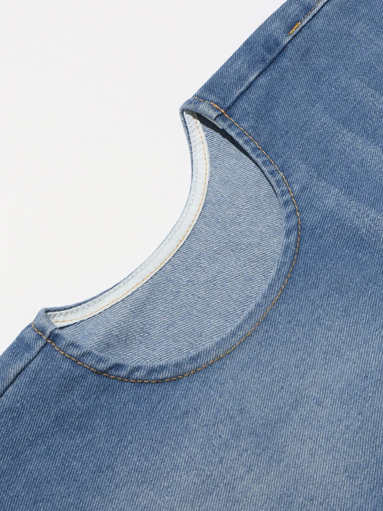 TWOTWINSTYLE Hollow Out Streetwear Denim Pant For Women High Waist Patchwork Button Vintage Full Length Pants Female New