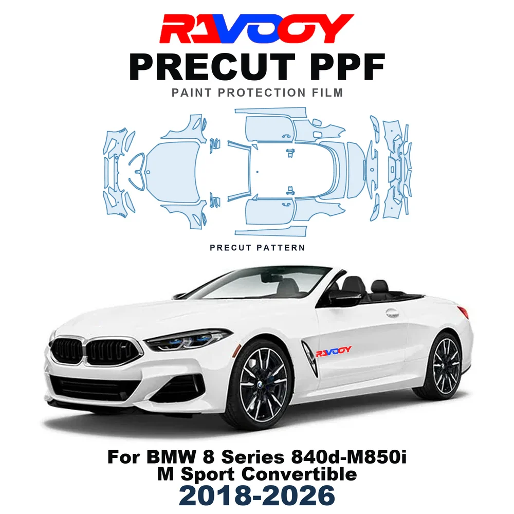 Precut PPF For BMW 8 Series 840d-M850i M Sport Convertible 2018-2026 8.5mil TPU Paint Protection Film Hood Bonnet Bumper Fenders