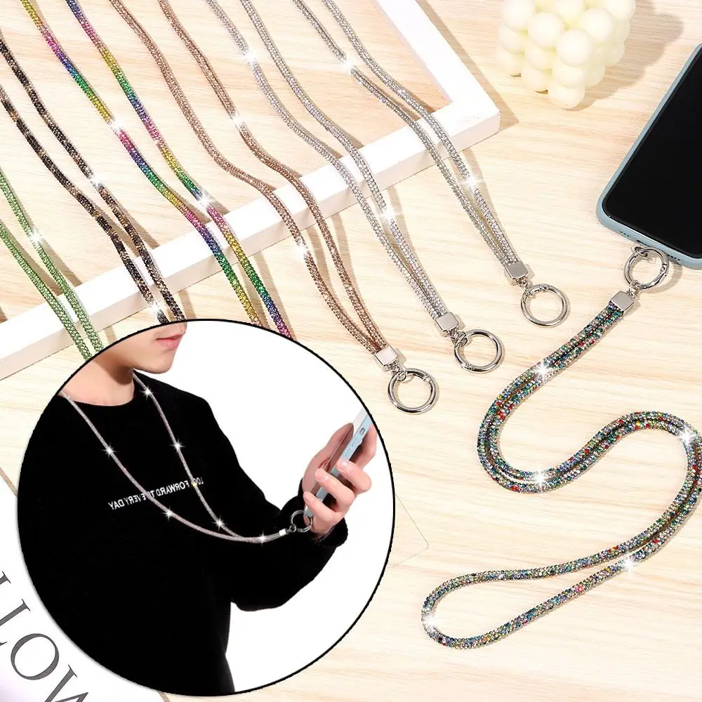 Fashion Luxury Keychain Bling Bling Crystal Anti-lost Rope Chain Straps Rhinestone Phone Lanyard Hanging Cord