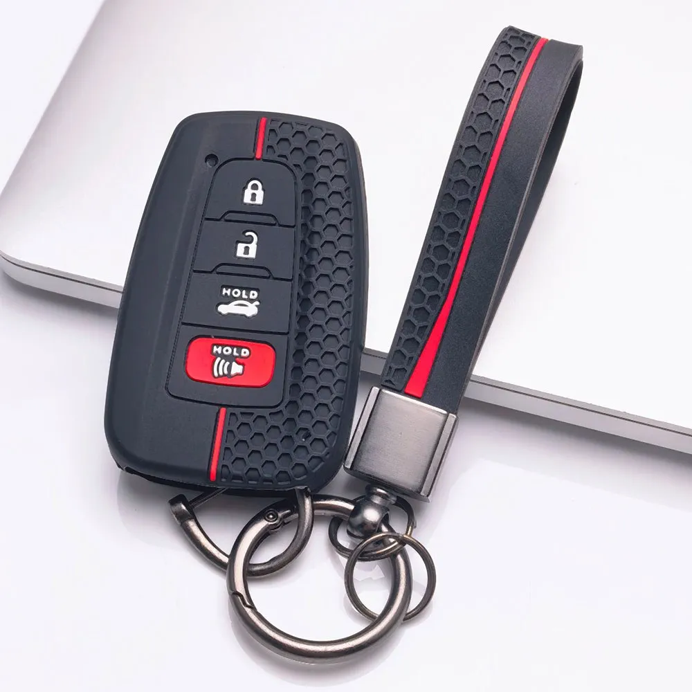 Silicone Key Fob Cover with Matching Keychain, Fits Toyota Camry RAV4 Corolla Prius Highlander Avalon C-HR to Lock Unlock