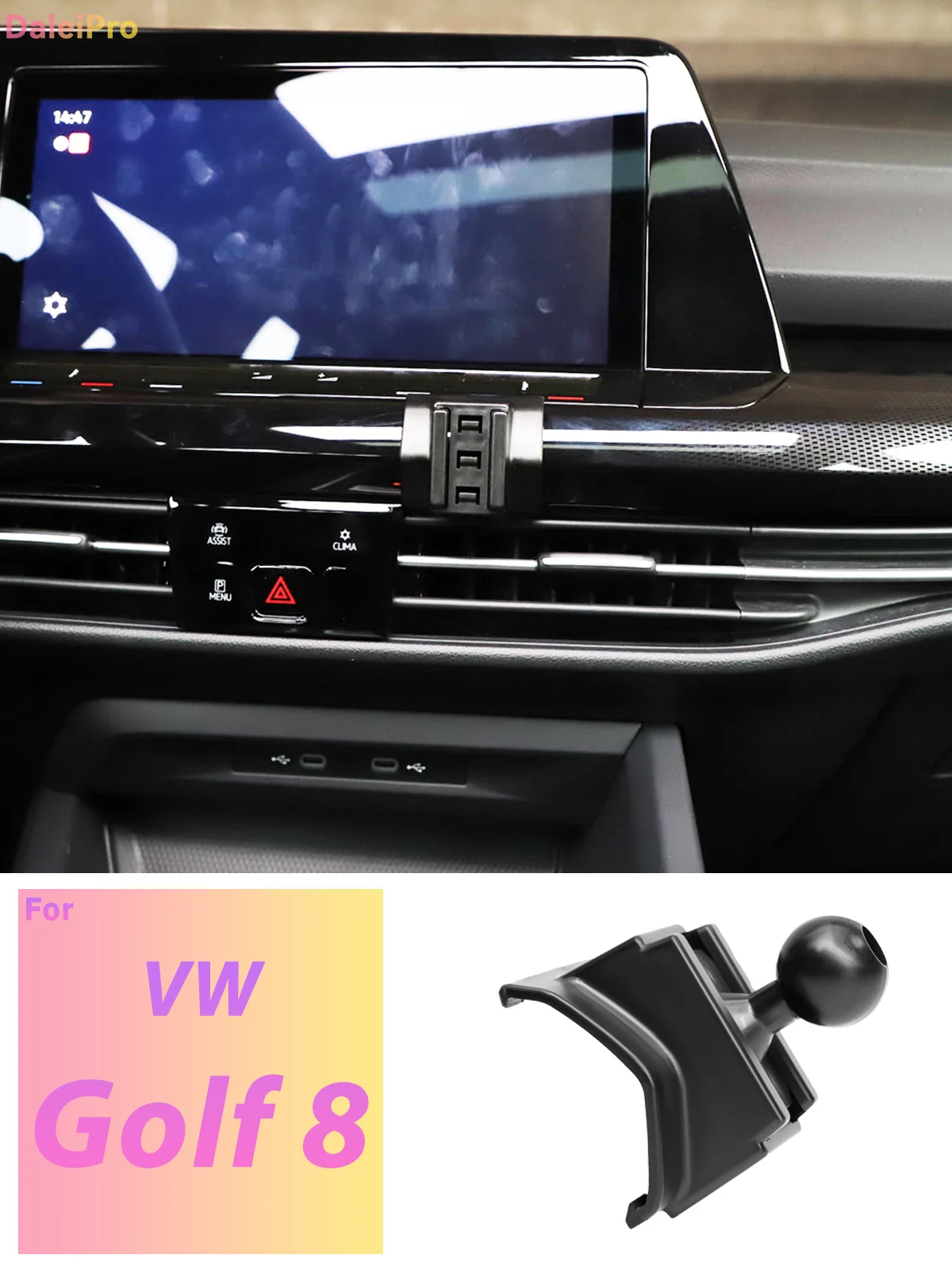 Maßgefertigte Magnetische Handyhalterung mit Luftstromkühlung für Volkswagen Golf 8 MK8 2021-2024, 360° Drehbar ° Schwenkbare Telefonhalterungsbasis – Detail 1