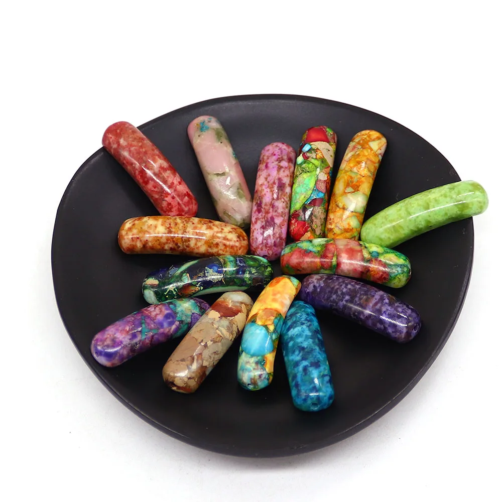 1pc Natural Emperor Stones Long Strip Shape Bead Oil Painting Effect Semi-Precious Stone Straight Hole Bracelet Bridge Accessory