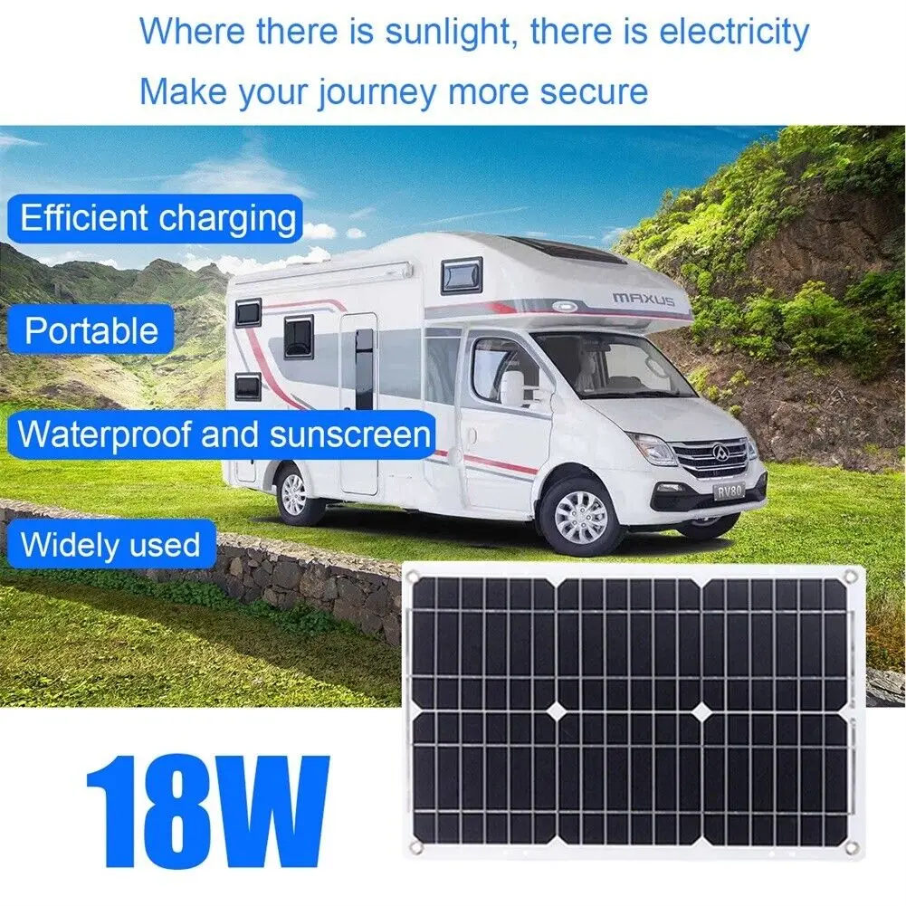 PowMr Flexible 18W 18V Solar Panel Dual USB/DC Waterproof Mono Solar Cells Camping Mobile Phone Charge Solar Efficiency Charging