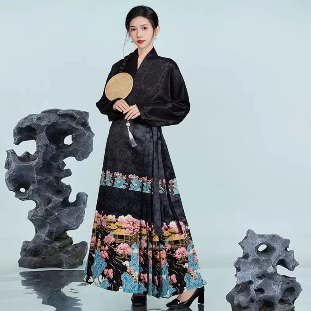 

2024 New Chinese Style Clothes Spring Improved Hanfu High-end Fashion Temperament 2-piece Set Vest Skirt Hanfu Mamian Qun Skirt