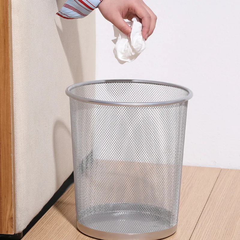 

Wholesale Metal frame mesh wire office round trash can household iron large trash basket kitchen storage waste trash bins