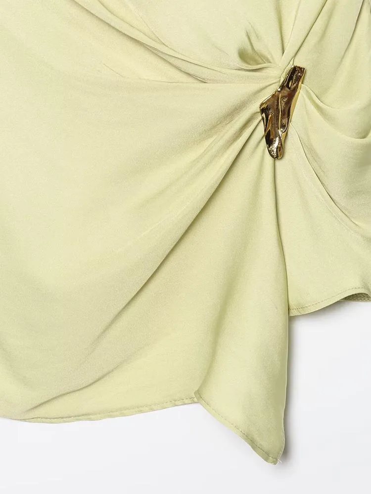 2025 damskie letnie podkoszulki na ramiączkach moda solidna plisowana asymetryczna satynowa kobieca elegancka odzież uliczna