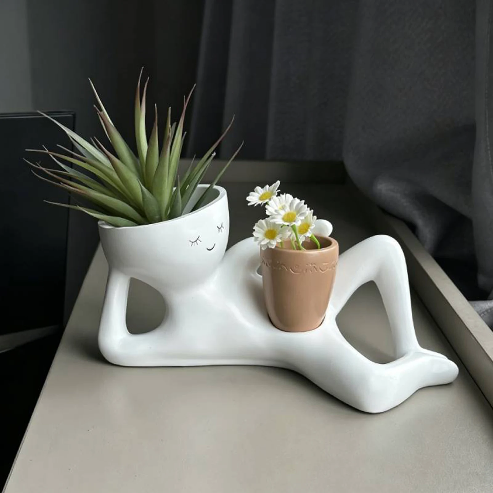 Lazy Little Guy Planter Unique Lying Down Figure Holding Pot Succulent Planter Funny Cute Head Flower Pot Home Garden Decoration
