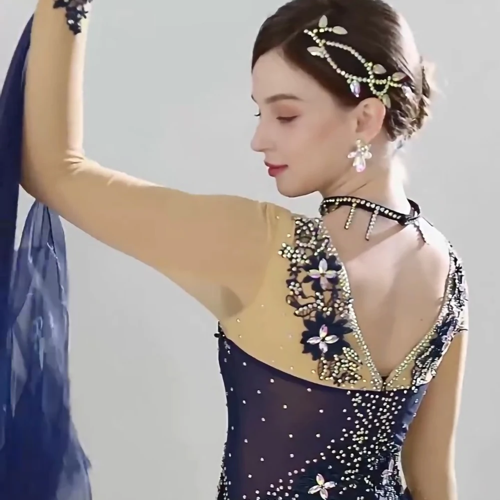 Falda de Flamenco para mujer, vestido de competición de vals de salón con cuello redondo, diamantes de imitación de alta calidad, práctica moderna, baile elegante rojo