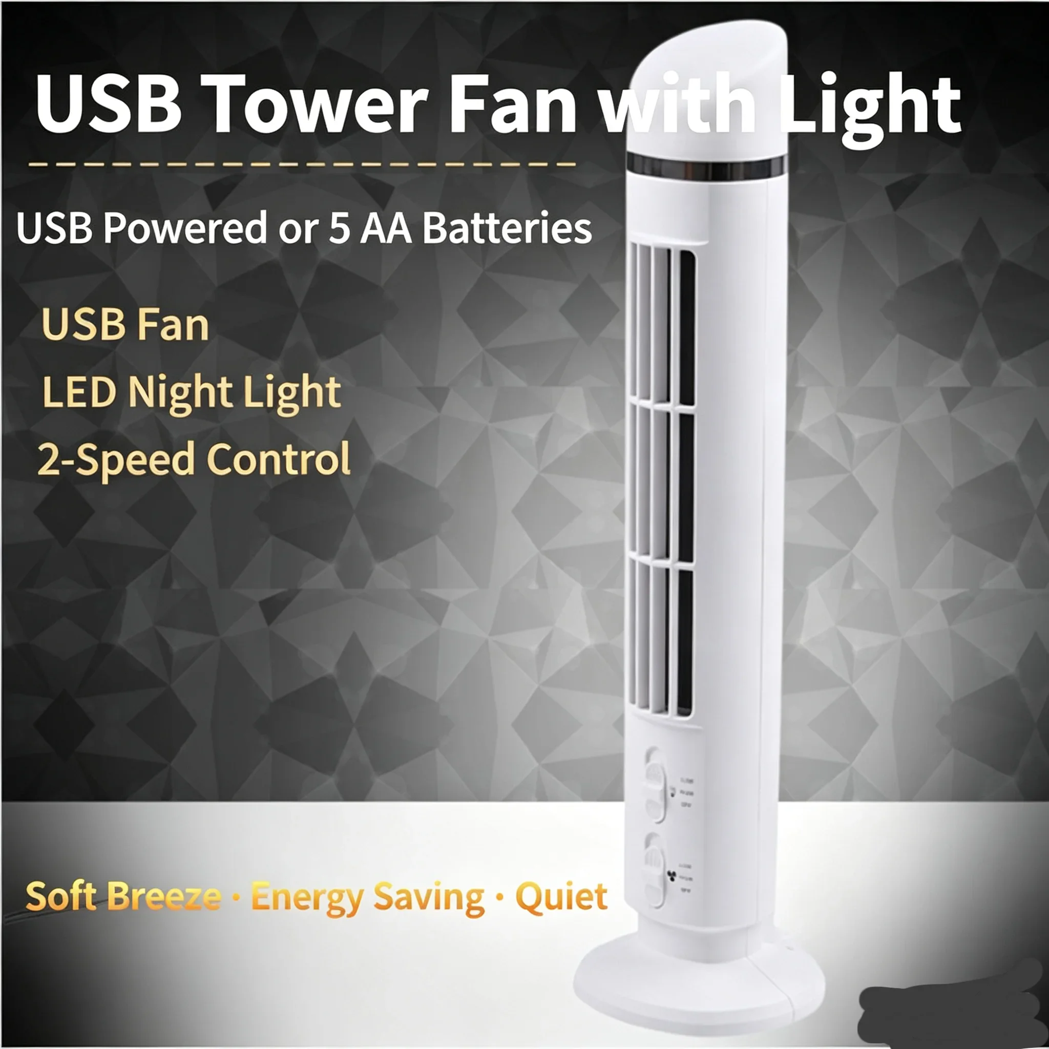 Portable Bladeless Tower Fan USB Desk Fan with Light for Home Bedroom Office Use Quiet Cool Air Circulation No Blades for Safety