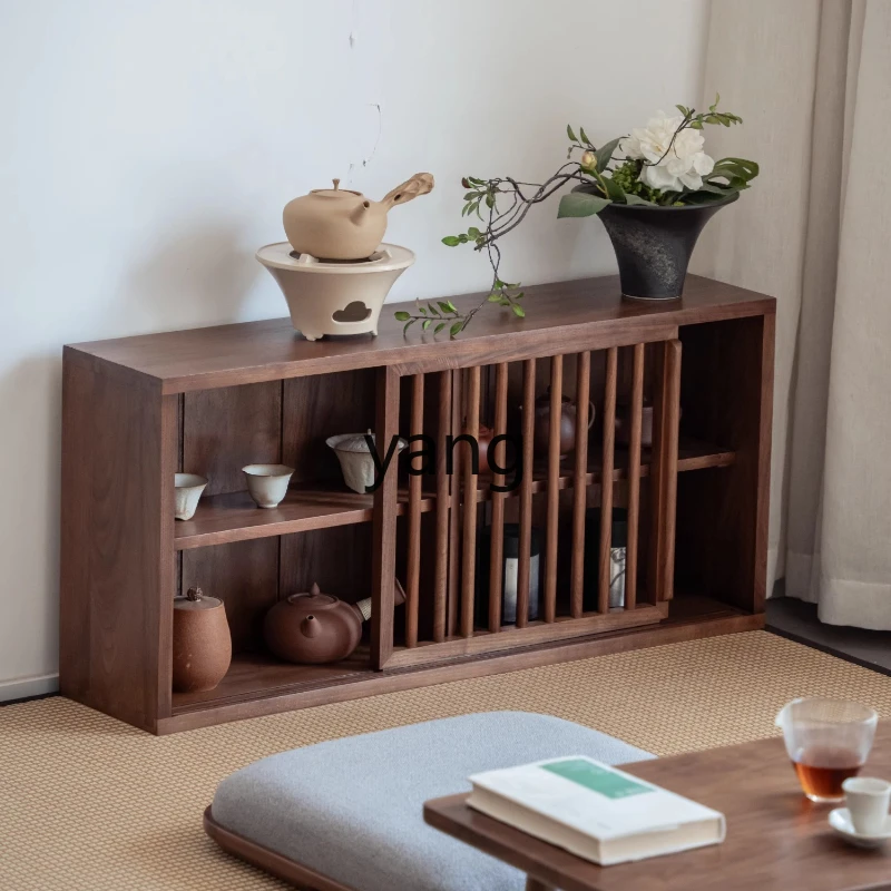 

LMM Multi-purpose Side Cabinet Black Walnut Solid Wood Double-layer Storage Wall Cabinet Tatami Locker