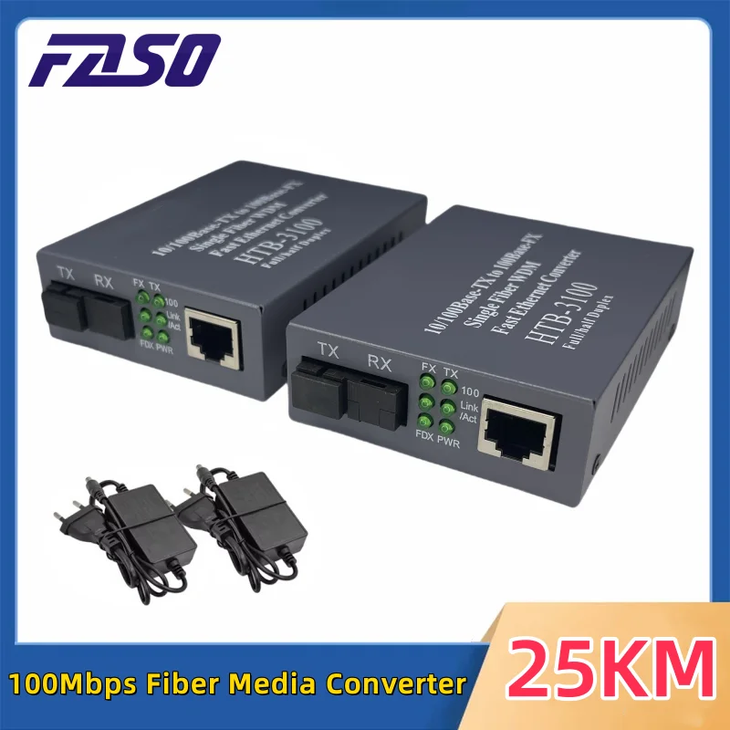 

10/100Base-TX to 10/100Base-FX Single Fiber WDM Fast Ethernet Converter HTB-3100 Full/Half Duplex Fiber Optical Media Converter