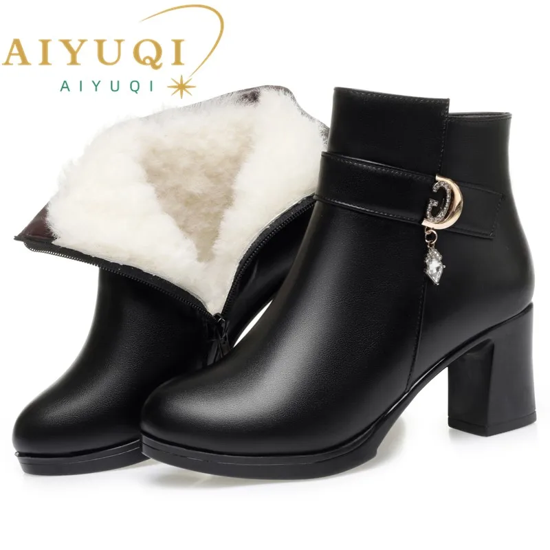 

AIYUQI Winter Women's High Heel Boots 2025 New Fashion Women's Ankle Boots Natural Wool Warm Women's Office Boots