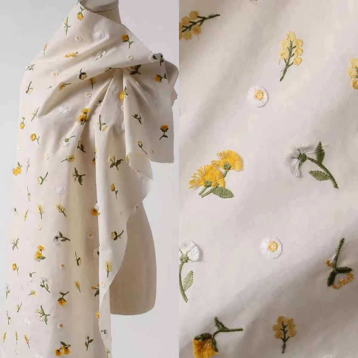 Three-dimensional Dandelion Embroidery Fabric Women's Embossed Embroidery Cotton Embroidery Colorful Thread Embroidery Fabrics