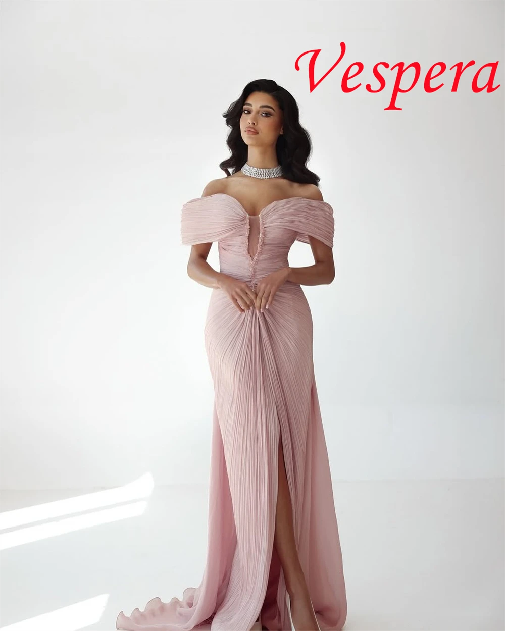 Customized Temperament Pink Evening Dresses Exquisite Off the Shoulder Sleeveless Prom Dresses Luxury Special Occasion Gowns