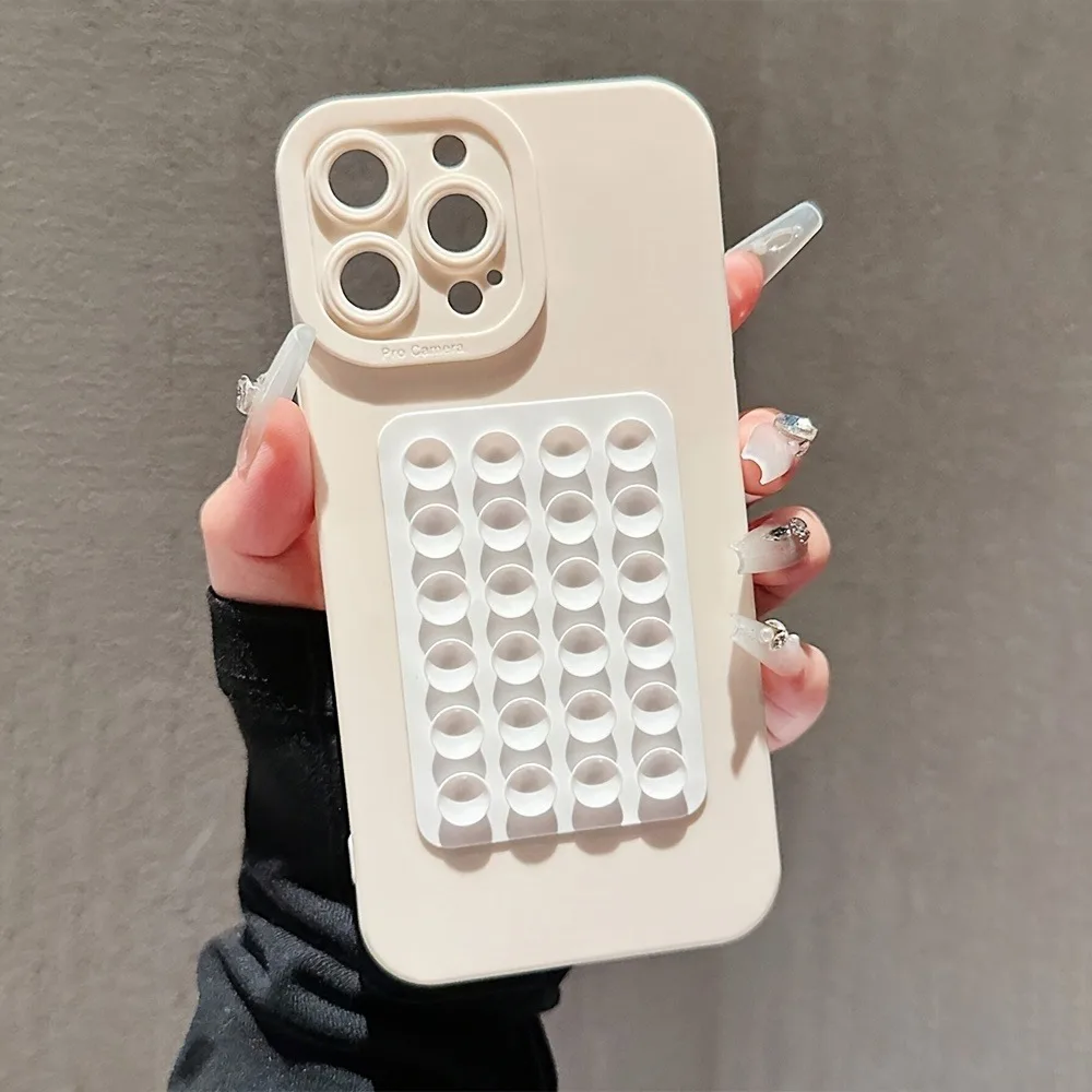 Etui na telefon z silikonową przyssawką w kolorze beżowym z motywem \"czarnego oka\", dla iPhone 17 16 15 14 13 12 11 Pro Max XS X XR 7 8 16 Plus 16E, miękki futerał