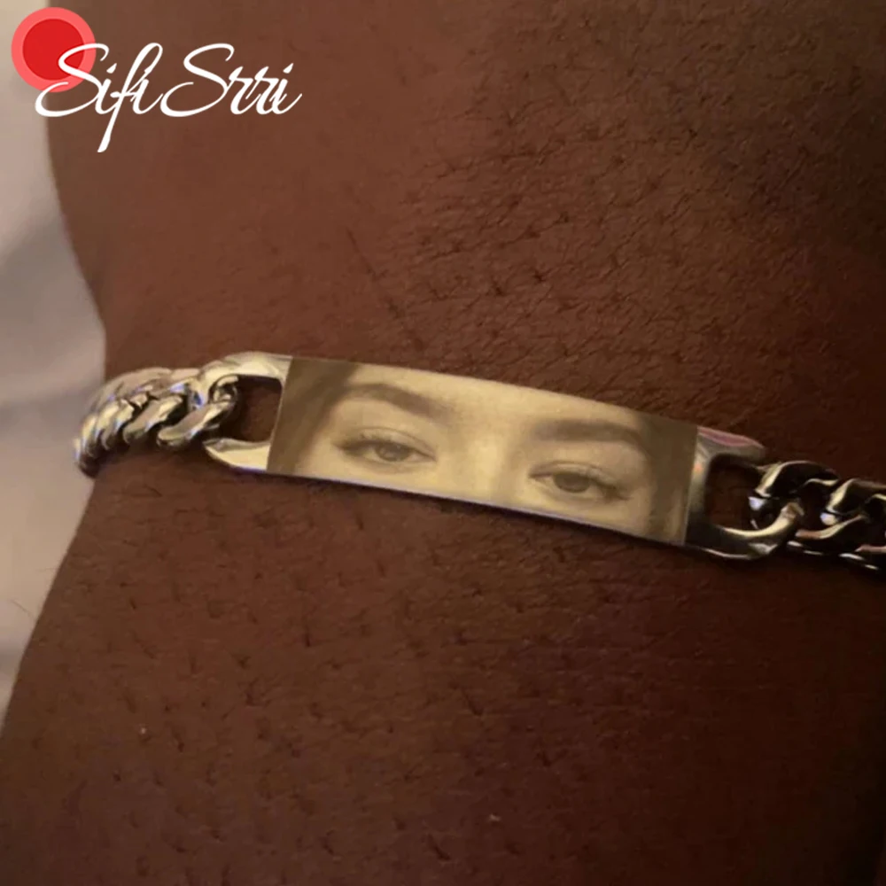 

Sifisrri Personalized Engrave Human Eye Bracelet For Women Men Stainless Steel Adjustable Cuban Chain Custom Jewelry Gift