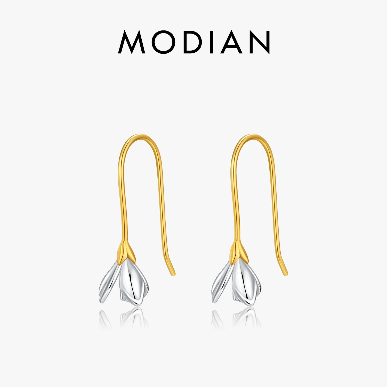 MODIAN 925 Sterling srebrne kwiaty lilia Charm wiszące kolczyki modne 2 kolory oryginalny Design wiszące kolczyki dla kobiet biżuteria