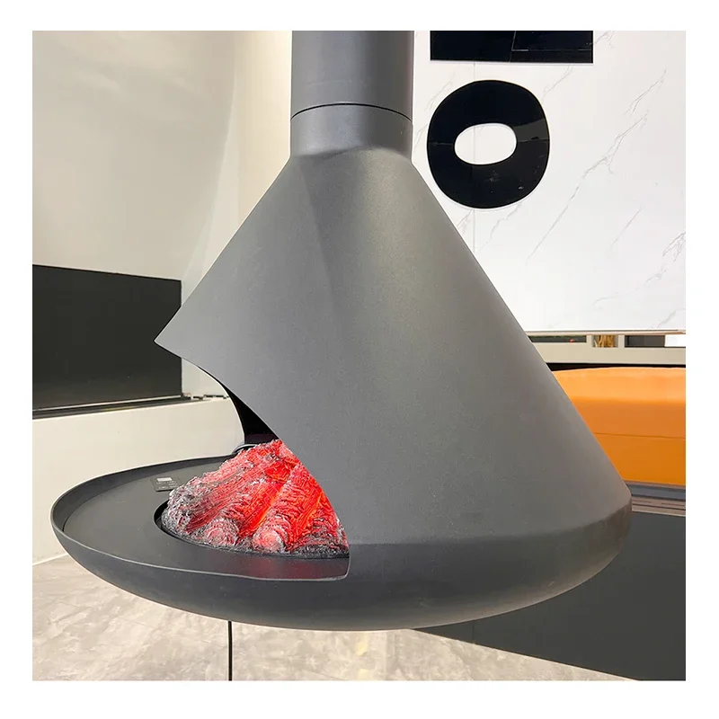 

【Hot】izable Large Indoor Steel Suspended Hanging Fireplace Modern Design Style Electric Flame Decorator Fireplace Roof-Mou