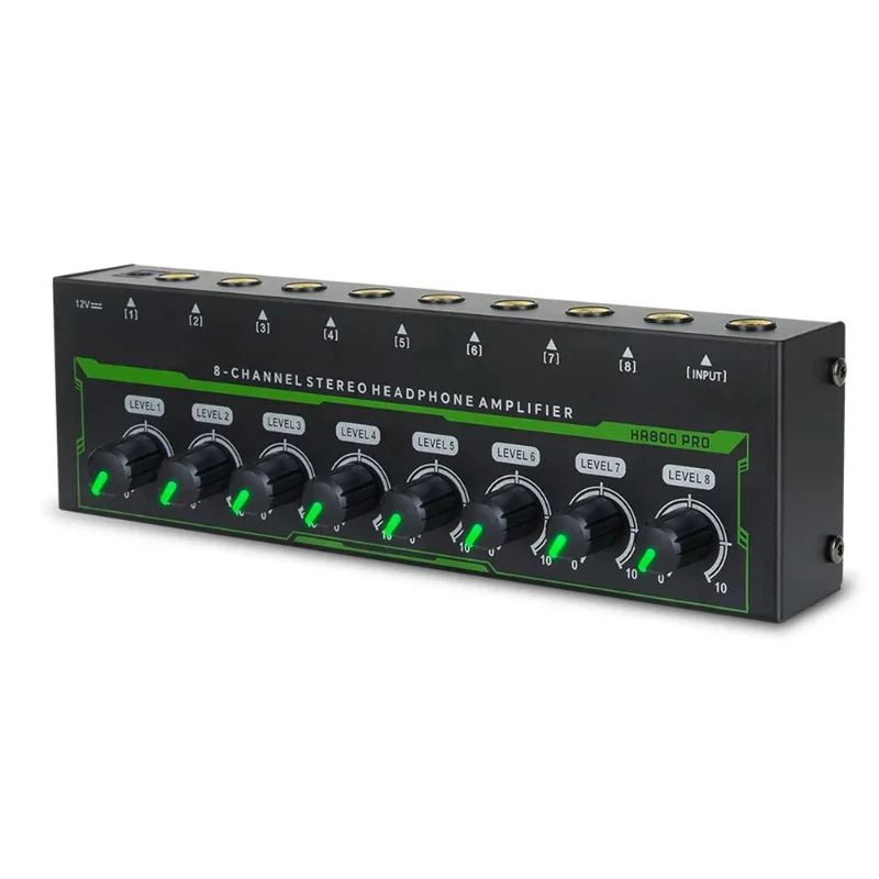 Mini stereo headphone amplifier 8 channels earphone Splitter for mixer recording headphone amplifiers portable with RGB light