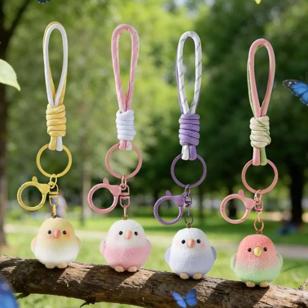 

Hanging String Flocked Bird Pendant Keychain Knitted Hand Rope Flocked Design Flocking Bird Keychain Plush Cute Plush Pendant